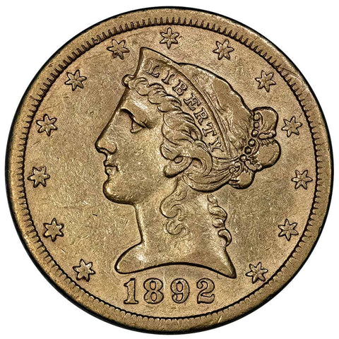1892-CC $5 Liberty Gold Coin - Very Fine+ - Carson City Gold