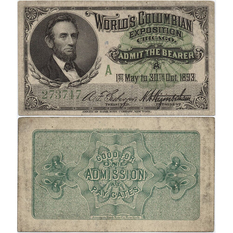 1893 World's Columbian Exposition Ticket May 1 - Oct 30 - Very Fine