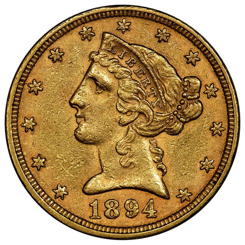 1894 $5 Liberty Head Gold Coin - About Uncirculated