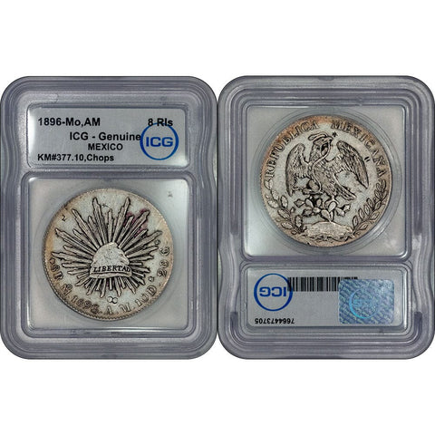 1896-MoAM Mexico City Mint Cap & Rays 8 Reales KM.377.10 - Very Fine - ICG Genuine