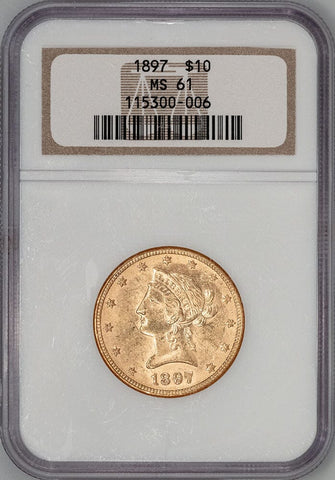 1897 $10 Liberty Gold Eagle - NGC MS 61 - Brilliant Uncirculated