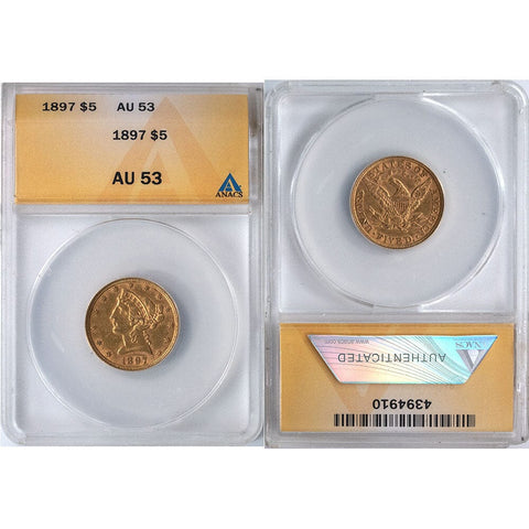 1897 $5 Gold Liberty Head - ANACS AU 53 - About Uncirculated