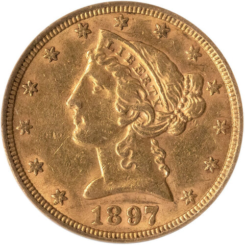 1897 $5 Gold Liberty Head - ANACS AU 53 - About Uncirculated