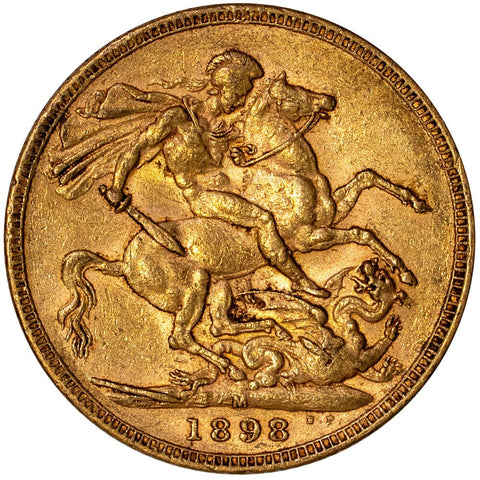 1898-M Australia Victoria Mature Head Gold Sovereign - About Uncirculated