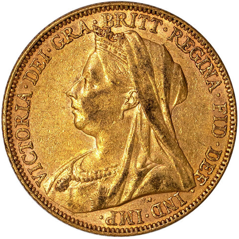 1898-M Australia Victoria Mature Head Gold Sovereign - About Uncirculated