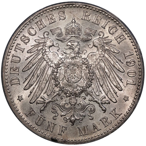 1901-J German States, Hamburg Silver 5 Marks KM. 610 - PCGS MS 64