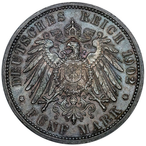 1902 German States, Baden Silver 5 Marks KM.273 - About Uncirculated