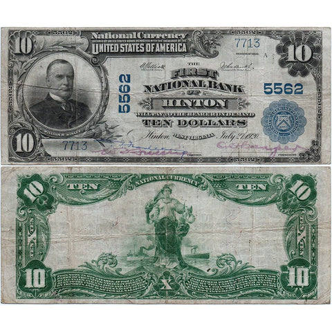 1902 PB $10 First National Bank of Hinton, WV 5562 - Very Fine