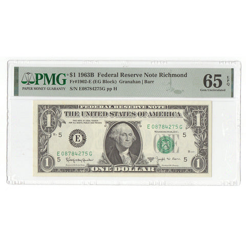1963-B $1 Barr Signature Chicago Federal Reserve Note - Fr. 1902-G - PMG 65 EPQ