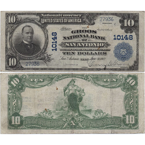 1902 PB $10 Groos National Bank of San Antonio, TX Charter #10148 Fr. 628 - Very Fine