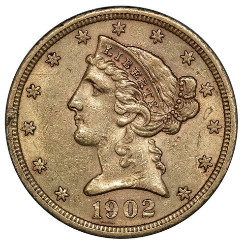 1902-S $5 Liberty Head Gold Coin - About Uncirculated
