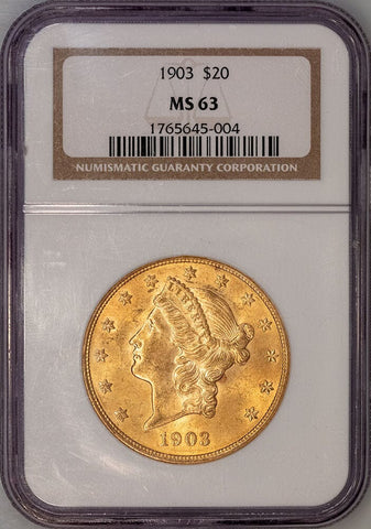 1903 $20 Liberty Double Eagle Gold Coin - NGC MS 63 - Choice Uncirculated