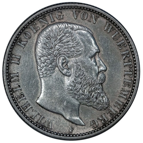 1903-F German States, Wurttemberg Silver 2 Mark KM.631 - About Uncirculated