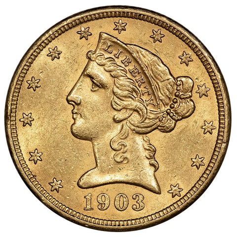 1903 $5 Liberty Head Gold Half Eagle - About Uncirculated