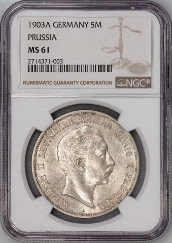 1903-A German States, Prussia Silver 5 Marks KM. 523 - NGC MS 61