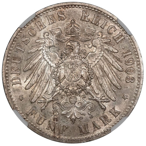 1903-A German States, Prussia Silver 5 Marks KM. 523 - NGC MS 61