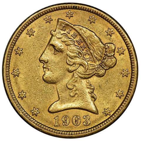 1903 $5 Liberty Head Gold Half Eagle - About Uncirculated