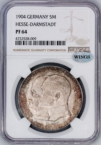 Proof 1904 German States, Hesse-Darmstadt Silver 5 Marks KM.373 - NGC PF 64 (Mintage: 700)