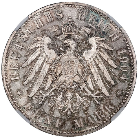 Proof 1904 German States, Hesse-Darmstadt Silver 5 Marks KM.373 - NGC PF 64 (Mintage: 700)