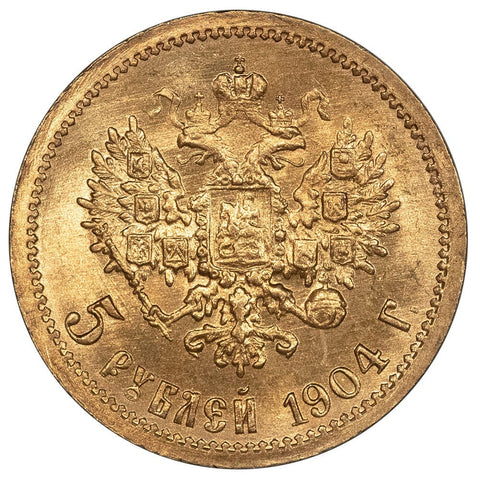 1904-AP Russian Nicholas II Gold 5 Roubles KM.62 - Brilliant Uncirculated