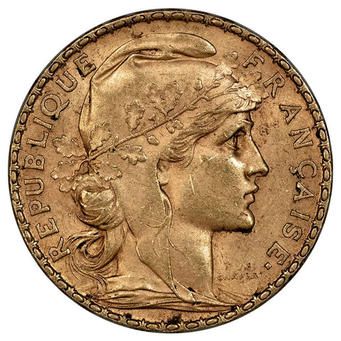 1907 French Gold 20 Franc Rooster KM.857 - About Uncirculated