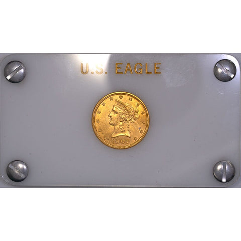 1907 $10 Liberty Gold Eagle - Brilliant Uncirculated - In Hard Lucite Holder
