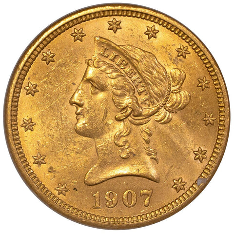 1907 $10 Liberty Gold Eagle - Brilliant Uncirculated - In Hard Lucite Holder