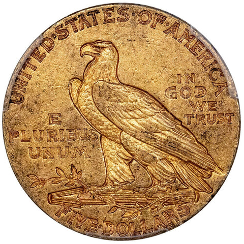 1908 $5 Indian Half Eagle Gold Coin - PCGS AU 58 - Choice About Uncirculated