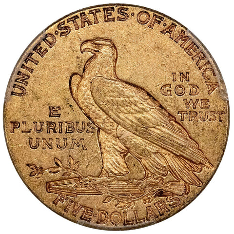1908 $5 Indian Half Eagle Gold Coin - PCGS AU 58 - Choice About Uncirculated