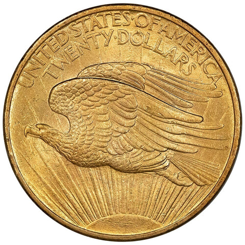 1908 No Motto $20 Saint Gaudens Double Eagle Gold Coin - About Uncirculated