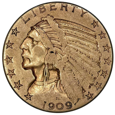 1909 $5 Indian Half Eagle Gold Coin - Very Fine