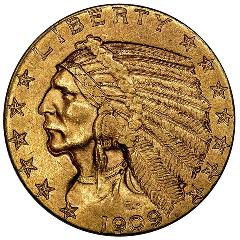 1909-D $5 Indian Half Eagle Gold Coin - About Uncirculated