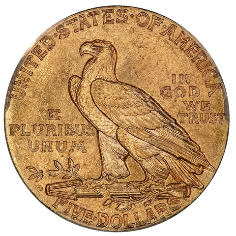 1909-D $5 Indian Half Eagle Gold Coin - PCGS MS 64 - Choice Uncirculated