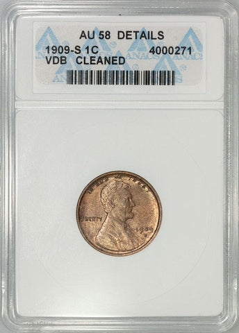 1909-S VDB Lincoln Wheat Cent - Key Date - ANACS AU 58 Details