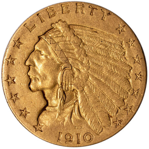 1910 $2.5 Indian Quarter Eagle Gold Coin - About Uncirculated