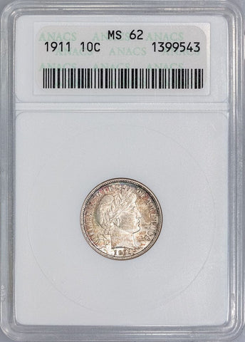 1911 Barber Dime - ANACS MS 62 - Small White Holder