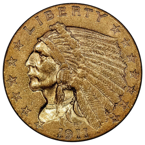 1911 $2.5 Indian Quarter Eagle Gold Coin - AU Detail (Ex-Jewelry)