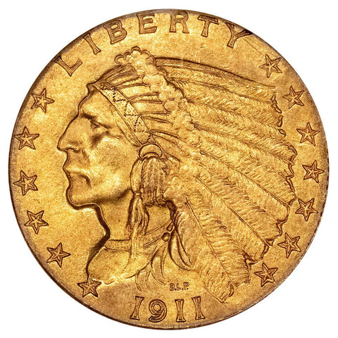1911 $2.5 Indian Quarter Eagle Gold Coin - NGC MS 62