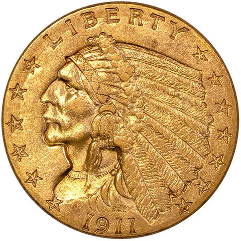 1911 $2.5 Indian Quarter Eagle Gold Coin - Brilliant Uncirculated