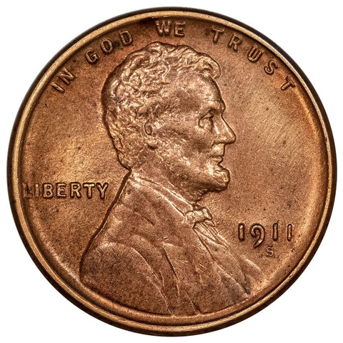 1911-S Lincoln Wheat Cent - About Uncirculated Detail