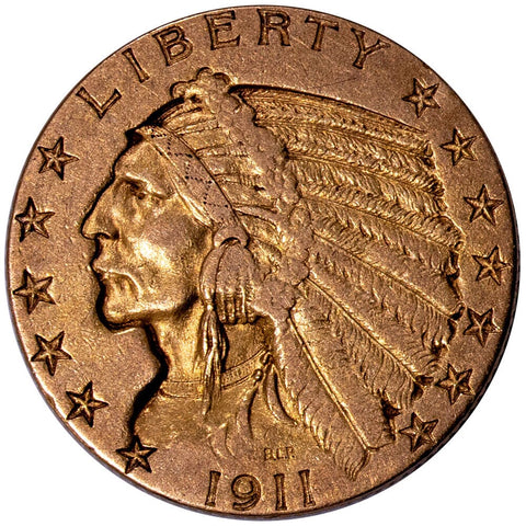 1911 $5 Indian Half Eagle Gold Coin - Extremely Fine