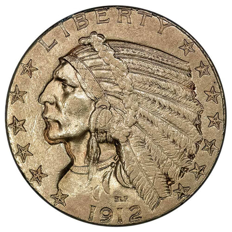 1912 $5 Indian Half Eagle Gold Coin - About Uncirculated