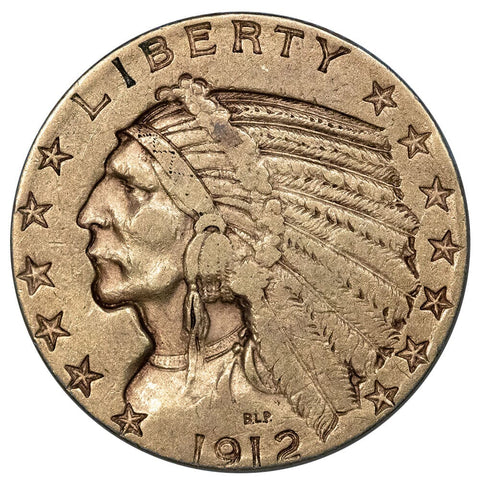 1912 $5 Indian Half Eagle Gold Coin - Very Fine