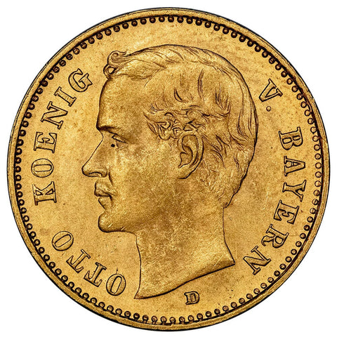 1912-D German States, Bavaria Gold 10 Marks KM. 994 - Choice About Uncirculated