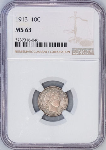 1913 Barber Dime - NGC MS 63 - Choice Brilliant Uncirculated