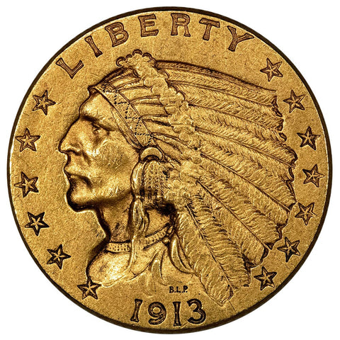 1913 $2.5 Indian Gold Coin - About Uncirculated