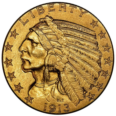 1913 $5 Indian Half Eagle Gold Coin - About Uncirculated