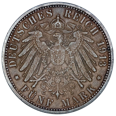 1903-J German States, Hamburg Silver 5 Marks KM. 610 - Extremely Fine