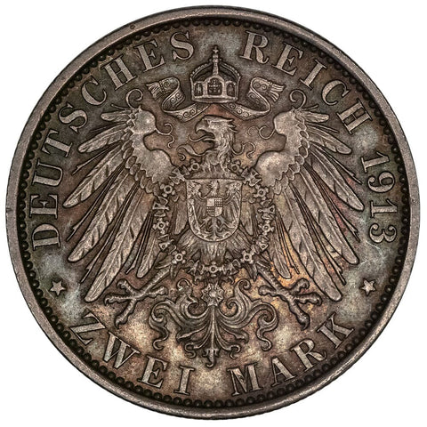 1913-A German States, Prussia Silver 2 Mark KM.533 - About Uncirculated