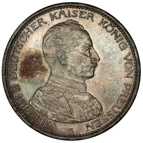1914-A German States, Prussia Silver 5 Mark KM.536 - About Uncirculated